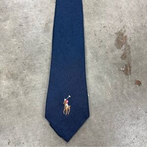 Men’s Polo Ralph Lauren Made In Italy 100% Linen Pony Logo Navy Tie